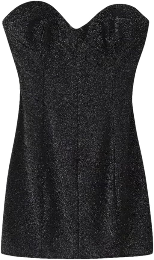 Women's Sequin Patchwork Slim Fit Lace Up Sleeveless Party Mini Short Strapless Dress