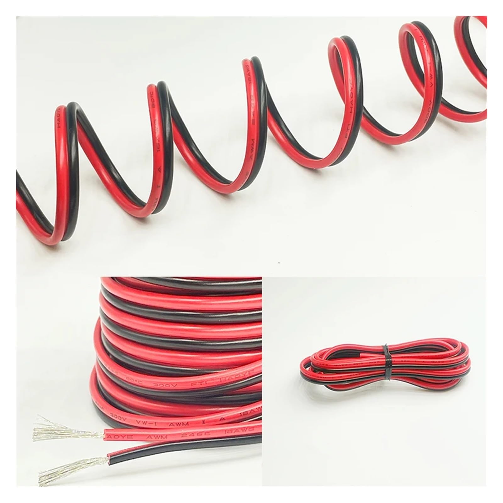 Xuro Cable de extensión de 2 pines rojo y negro de PVC o silicona, calibre 28 AWG, 26 AWG, 24 AWG, 22 AWG, 20 AWG, 18 AWG, 16 AWG, cobre estañado for uso doméstico.(2Pin silicone,10M-32.8FT_16 AWG)