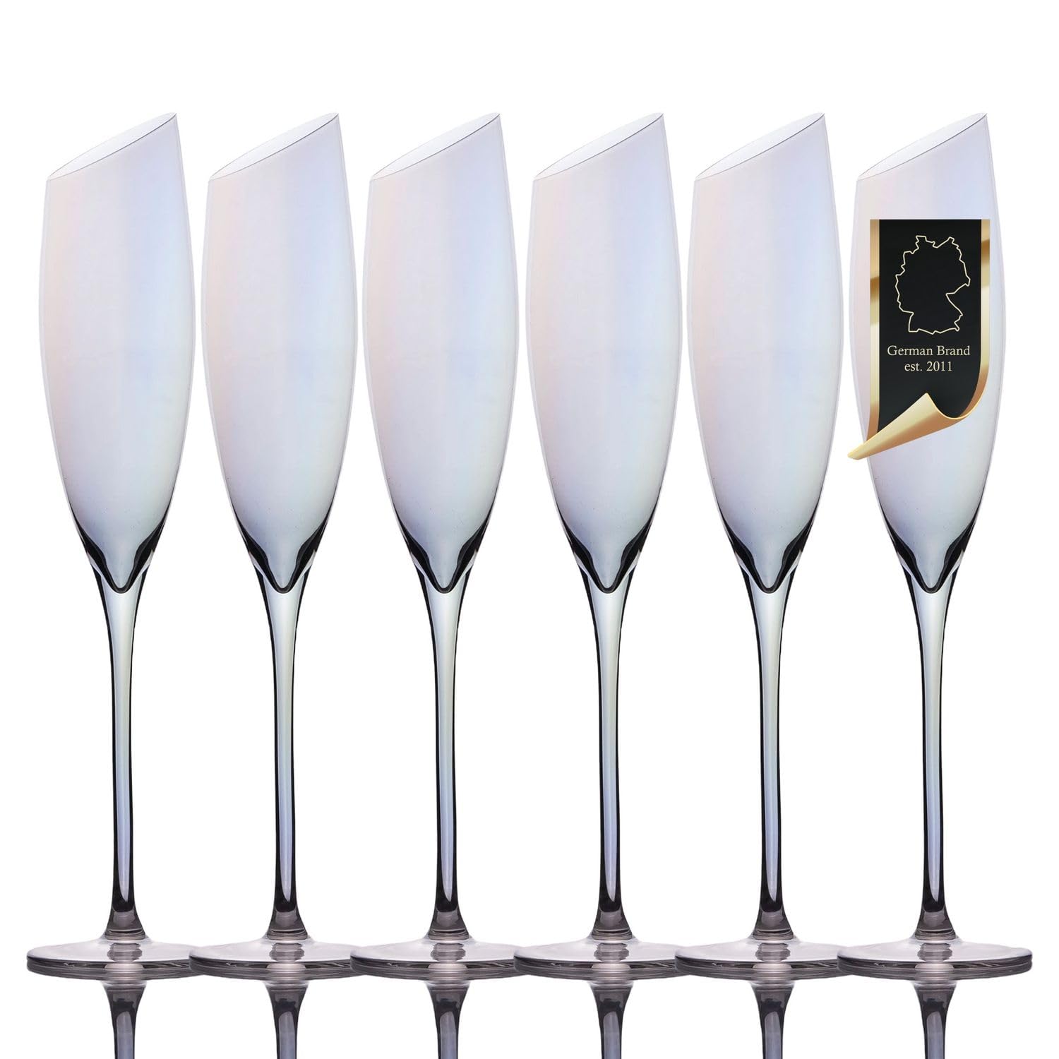 Intirilife 6x Flûte à Champagne avec bord moderne et reflets arc-en-ciel - 150 ml de contenance - Flûte à champagne Prosecco Verre cristal résistant au lave-vaisselle antichoc
