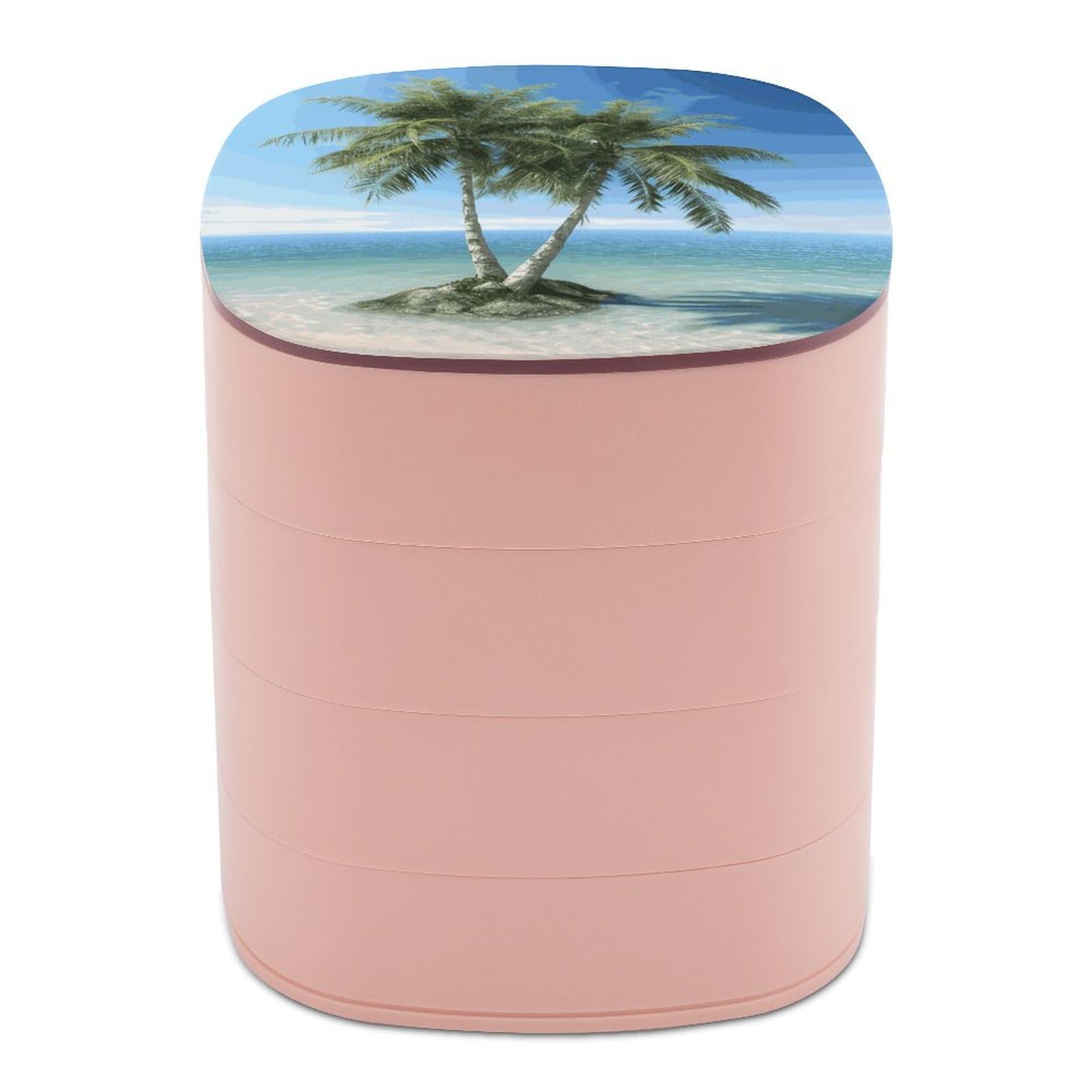 JTREHY Sea Palm Trees Jewelry Box 4-Layer Covered Rotating Jewelry Storage Box Large Capacity Storage Boxes Portable Jewelry Case for Bracelets Earrings Necklace