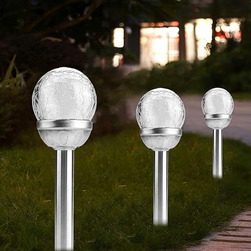 Miniatura 4 de TOPINCN 2 luces solares para exteriores, impermeables, para patio, estaca y bola redonda, luces LED de jardín con energía solar para patio, pasarela