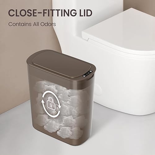 Miniatura 6 de Cesun Basurero de baño con tapa, cubo de basura con sensor de movimiento de 5 galones, pequeño cubo de basura automático, papelera delgada de