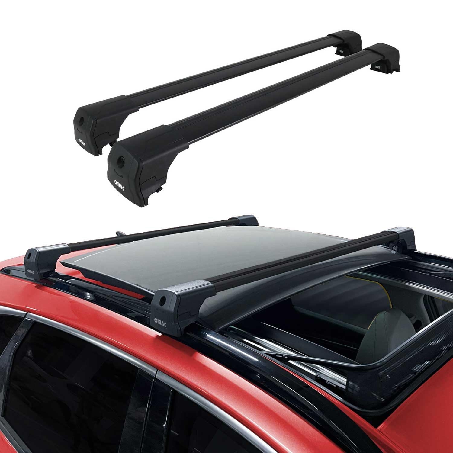 OMAC Barres de Toit en Aluminium pour Hyundai Kona II 2024-2026 – City Crash – ISO/Pas 11154:2006 – Antivol Inclus – Charge Max 75 kg – 2 Barres Noir