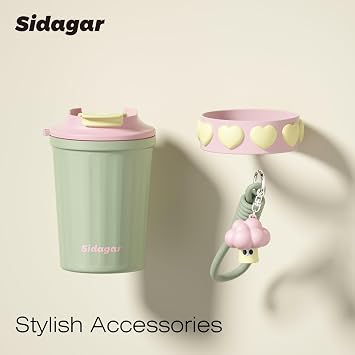 Sidagar 12 oz Travel Coffee Mug Spill Proof Leak Proof, Stainless Steel Thermal Coffee Cup with Lid, Resuable Cup for Hot and Cold, Portable Tumbler for Women, Green