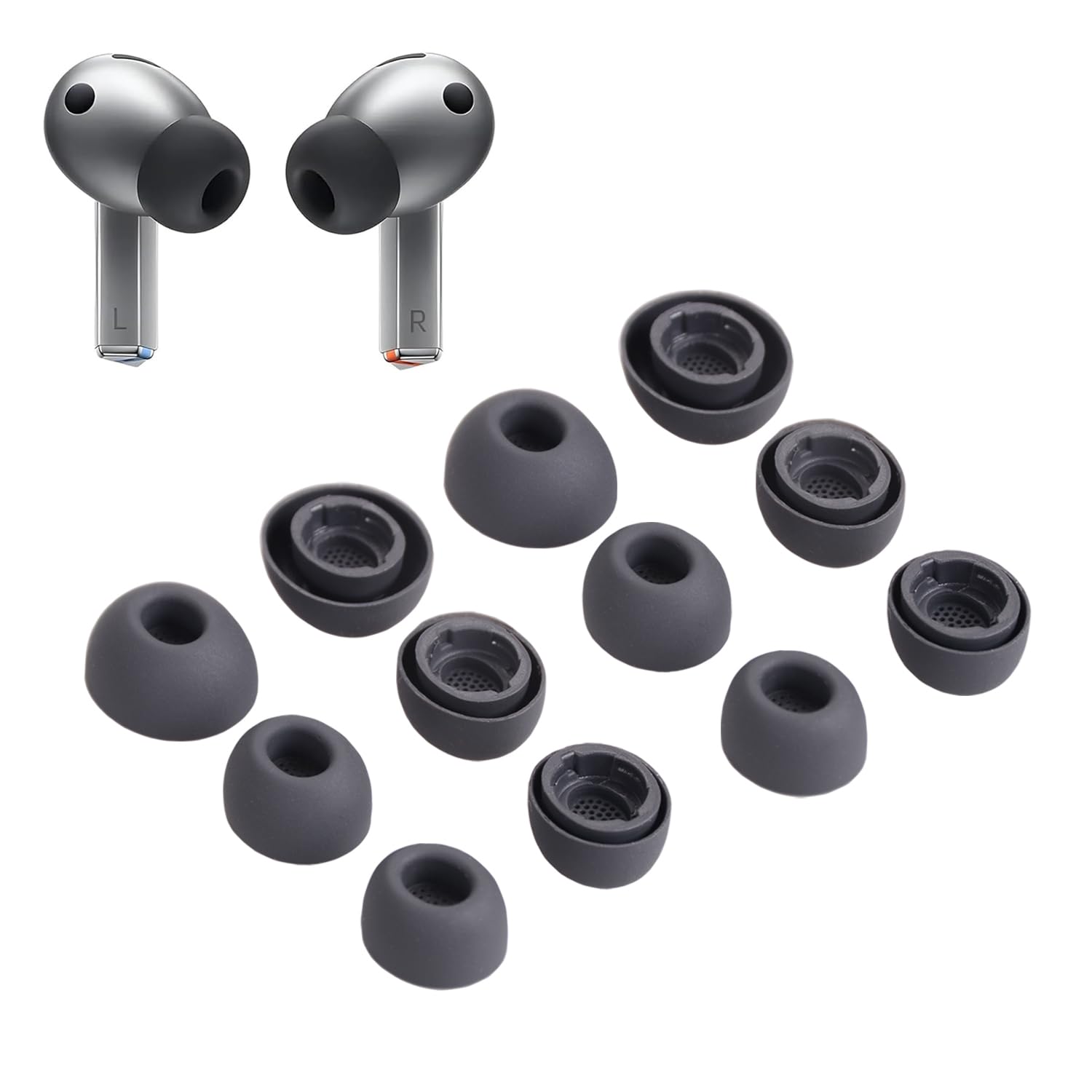 Replacement Silicone Eartips Earbuds Tips Set for Samsung Galaxy Buds 3 Pro Accessories Headphones Ear Tips,6 Pairs (3 Sizes S/M/L) (Gray)