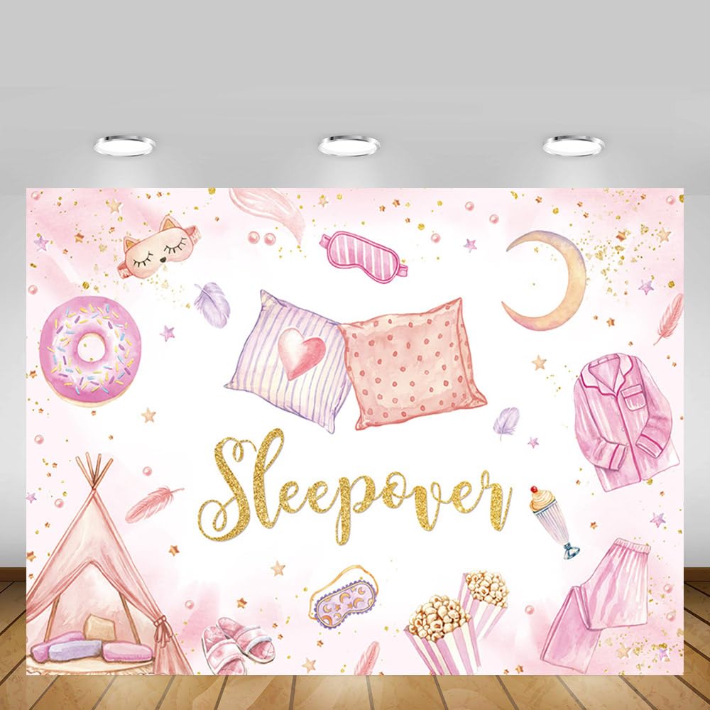 MEHOFOND Slumber Party Backdrop Girl Sleepover Birthday Party Decorations Pink Girl Spa Pajama Party Glamping Tent Banner Photography Background Cake