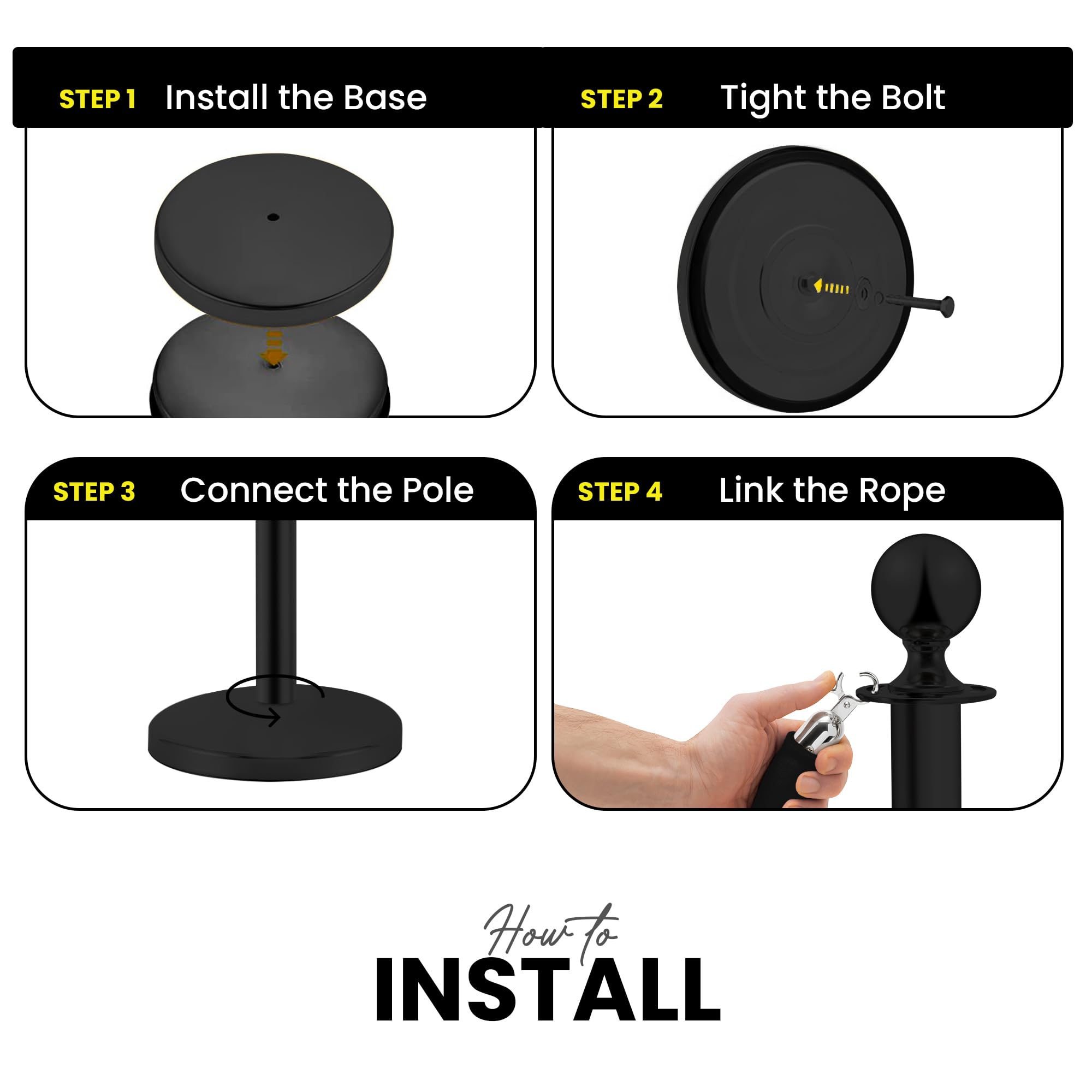 Postes Separadores de Acero Inoxidable Negro 90 cm 2 Piezas con Cuerda de Terciopelo 1,5 m Control de Multitudes