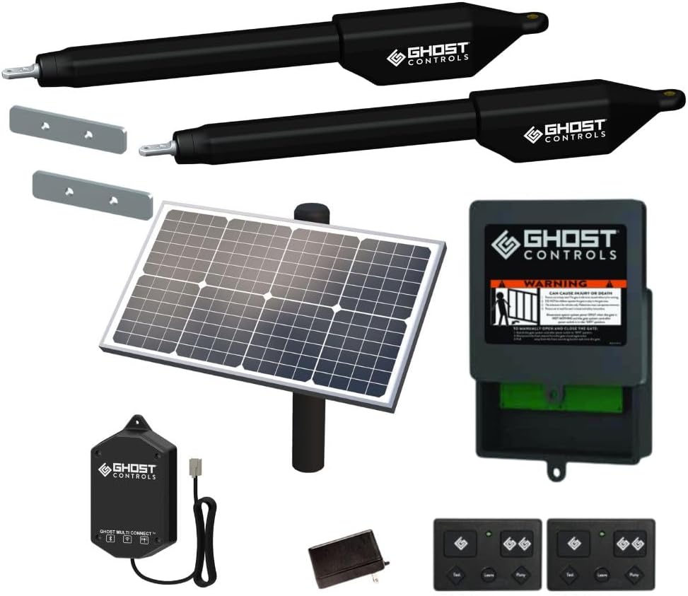 Ghost Controls Manor Series Dual Solar Automatic Gate Opener Smart Bundle with 30w Solar Panel and MultiConnect