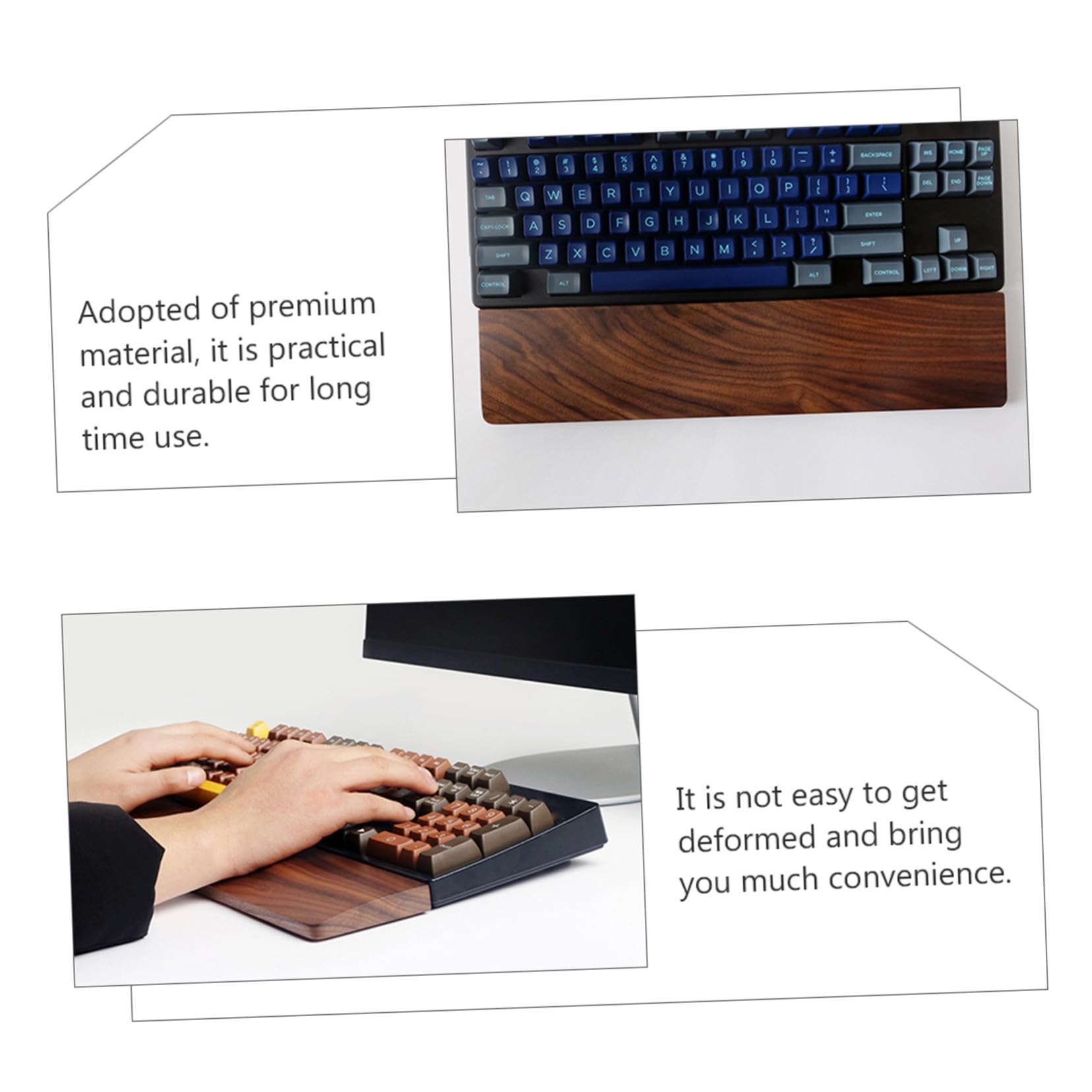Housoutil Ergonomische Handgelenkauflage Komfortable Tastaturstütze aus Walnussholz 360x80mm Natürliche Holzstruktur für Computerarbeitsplatz