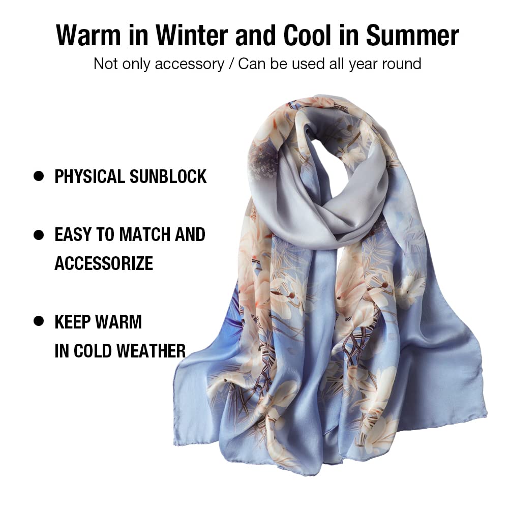 STORY OF SHANGHAI Sciarpa di 100% Seta Charmeuse da Donna Foulard a Raso con Fantasie Orientale, 56x177cm