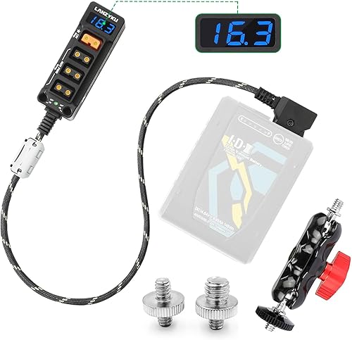 Divisor D-Tap D-Tap de Voltímetro Regulado de 12V para ARRIROJOSonyTeradek SmallhdDJITILTA SmallRigMontaje en VMontaje en Oro, Roscas de tornillo de