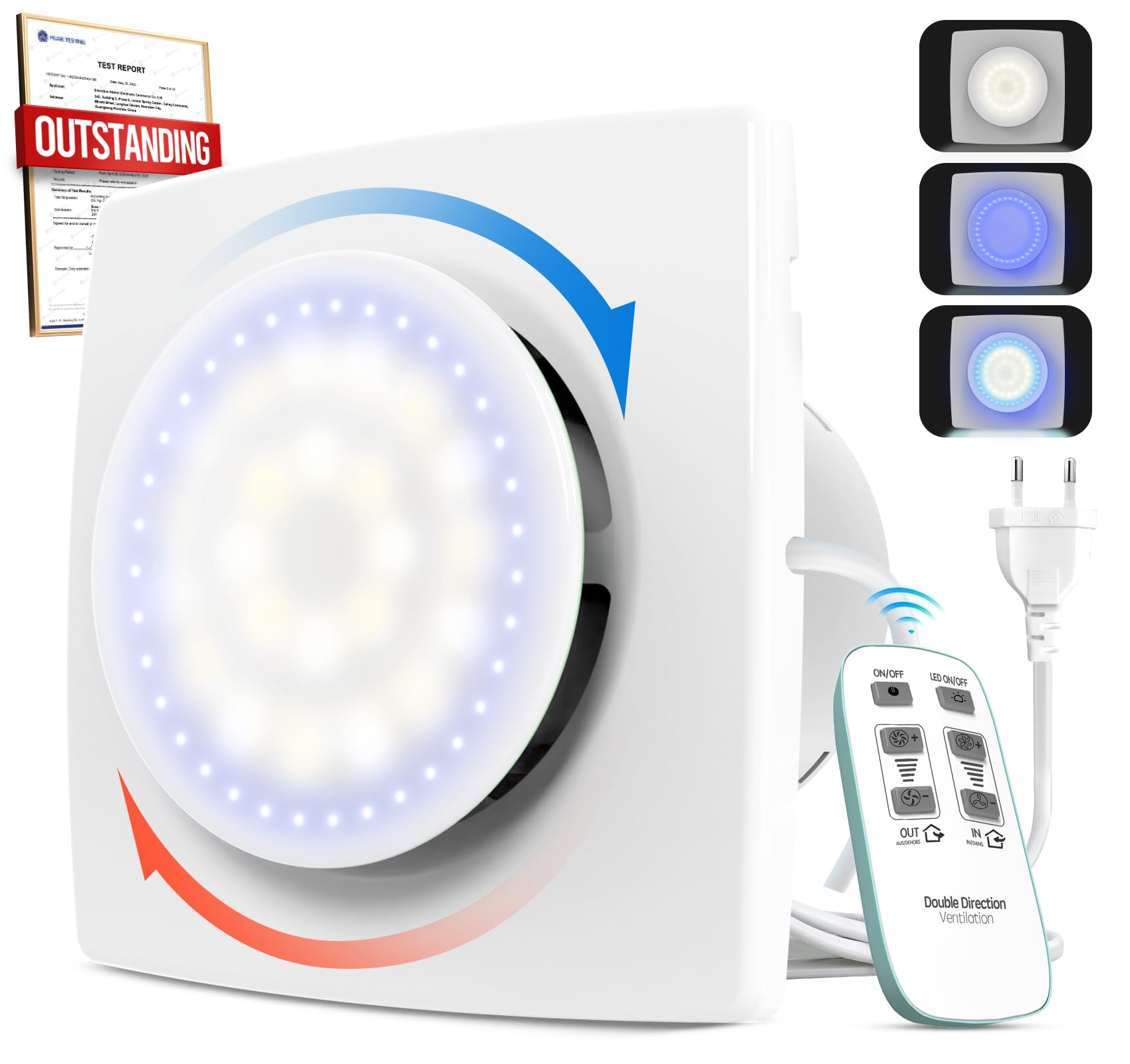 VMC Salle de Bain avec Télécommande, 11 Effets Lumineux, Bidirectionnel, 6 Vitesses, Ventilateur Extracteur Air avec Fonction Mémoire, Extracteur d'Air 100 mm Silencieux Moteur sans Balais DC