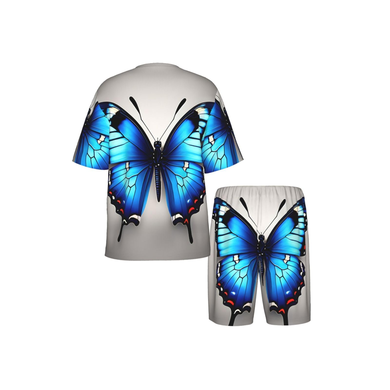 Conjunto de pijama clásico con estampado de mariposa azul para hombre, pantalones cortos de pijama suaves para hombre, perfecto para las noches de verano