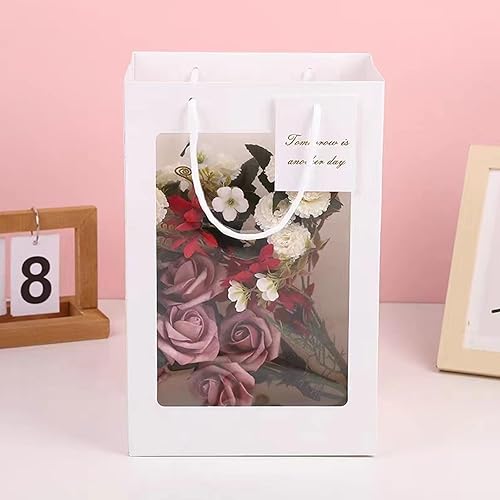 Miniatura 6 de WOPPLXY 24 bolsas de regalo con ventana transparente, 7.08 x 5.11 x 9.84 pulgadas, bolsas de regalo de papel kraft blanco con ventana transparente,