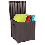 51 Gallon Medium Deck Box Organization, Resin Storage Box for Patio Furniture or Tools, Indoor & Outdoor Lockable Container Box for Garden, Pool, Yard, Porch and Balcony (brown)