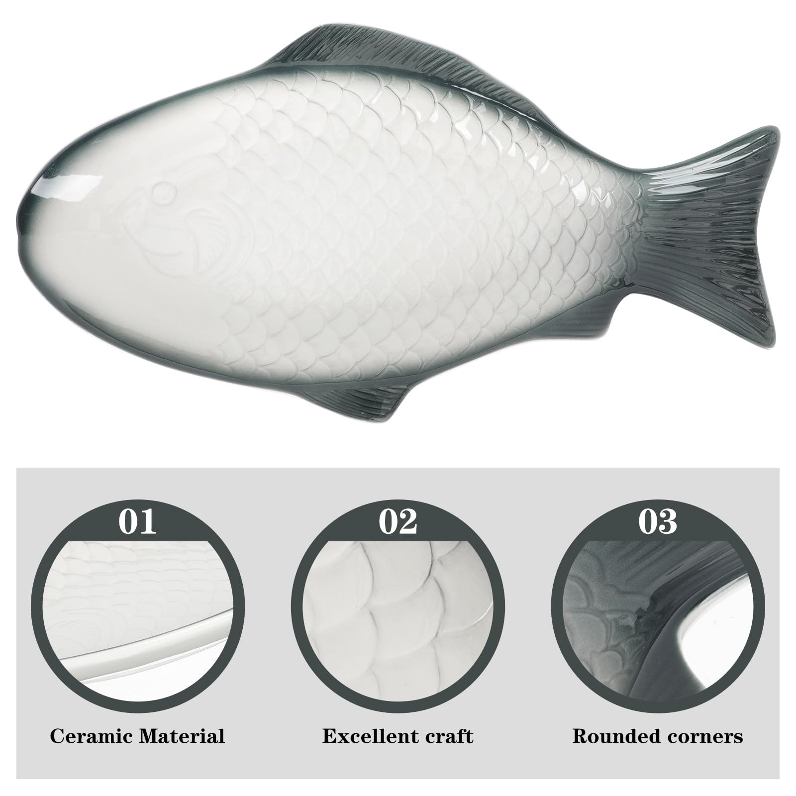 VANZACK Bandeja de Pescado Delicada de Cerámica Forma de Pez para Servir y Cocinar al Vapor, Adecuado Hogar y Decoración de Mesa Festiva