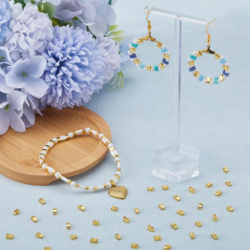 CREATCABIN 240Pcs 2 Hole Tila Beads Half Glass Seed Beads Bulk Rectangle Golden Metallic Color Mini Opaque Square Flat Loose Spacer Beads for Craft Bracelet Necklaces Earrings Jewelry Making 2mm - Image 4