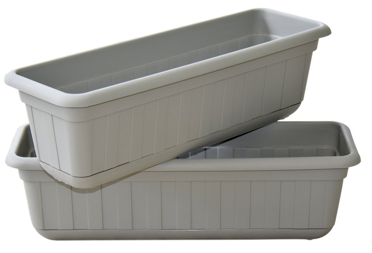 Premium High-Density Plastic Planter & Flower Window Box Gina 18" Set of 2 Units (Cement Color)