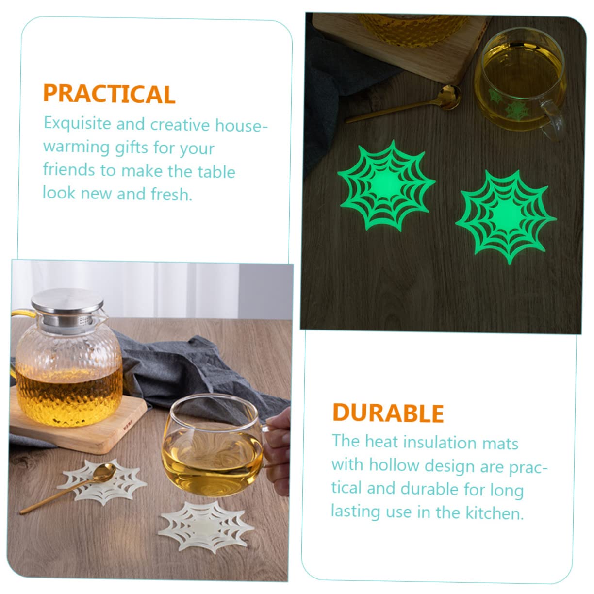 PRETYZOOM 36 Piezas Agarradera De Tela De Araña Accesorios Góticos Titular De La Olla Caliente Tapete para Platos Calientes Estera De La Taza De Bebida Posavasos con Soporte Gel De Sílice