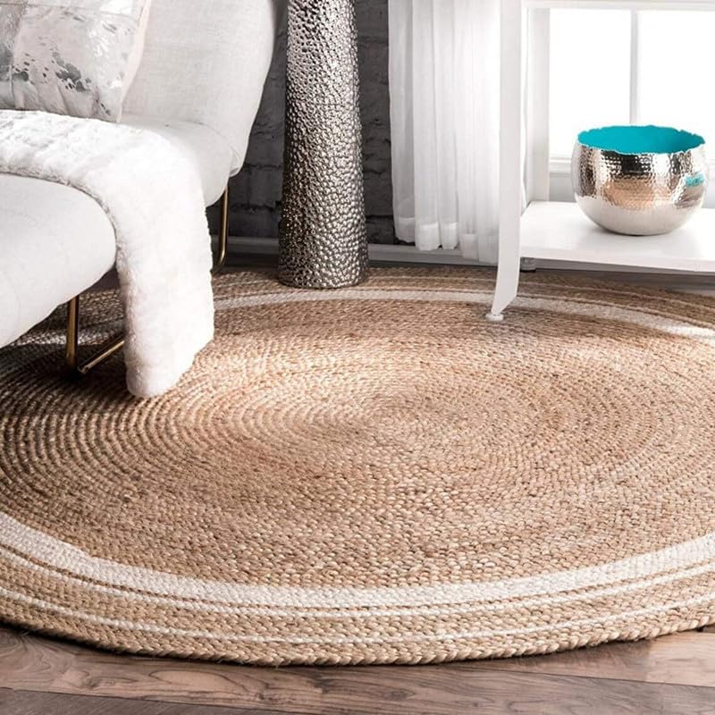 Miniatura 2 de Sanwariya Rugs Export - Alfombra redonda de yute natural con borde festoneado, de 4 x 4, 5 x 5, 6 x 6 pies, alfombra trenzada bohemia y ecológica,