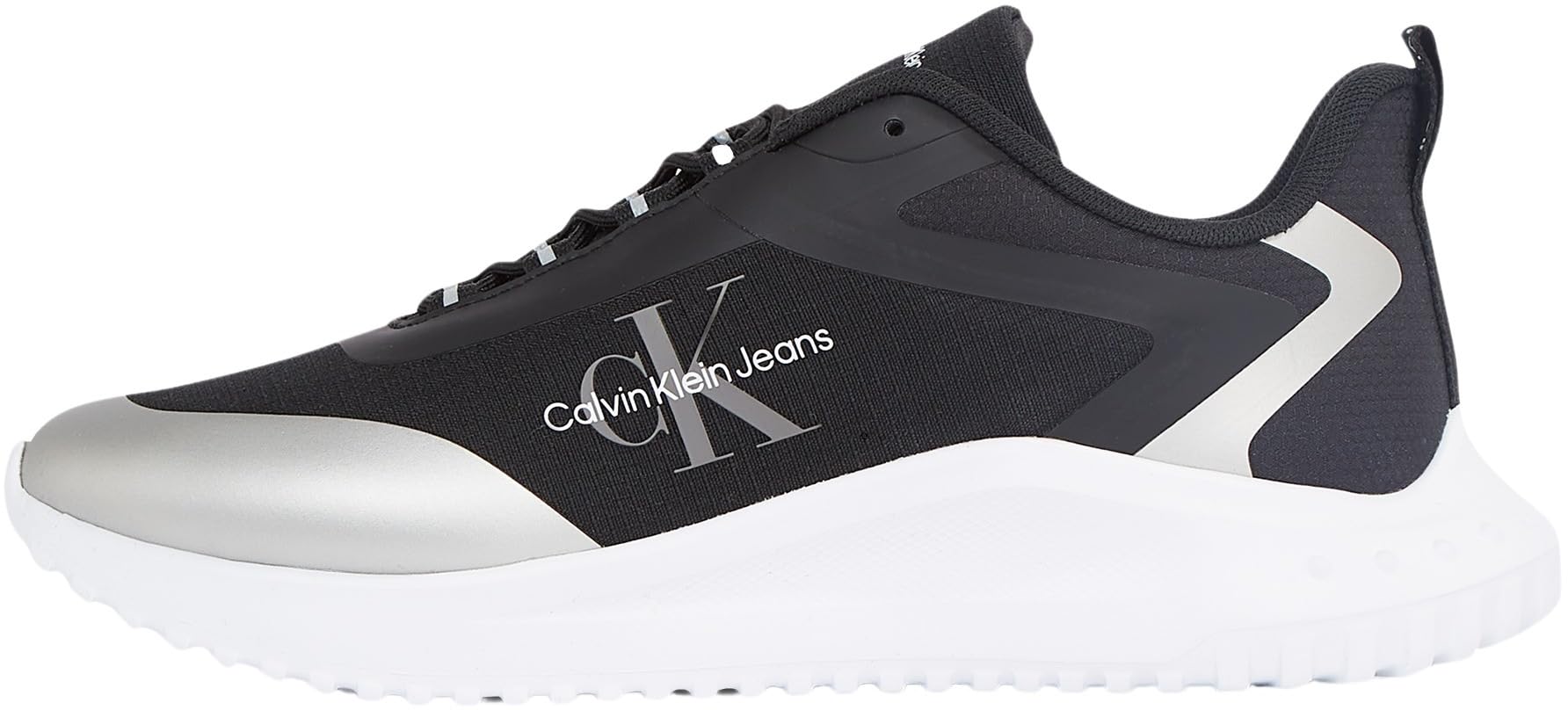 Calvin Klein Women’s EVA Low Top Lace Mix Runner Trainers Without Laces, Black (Black/Silver), 3