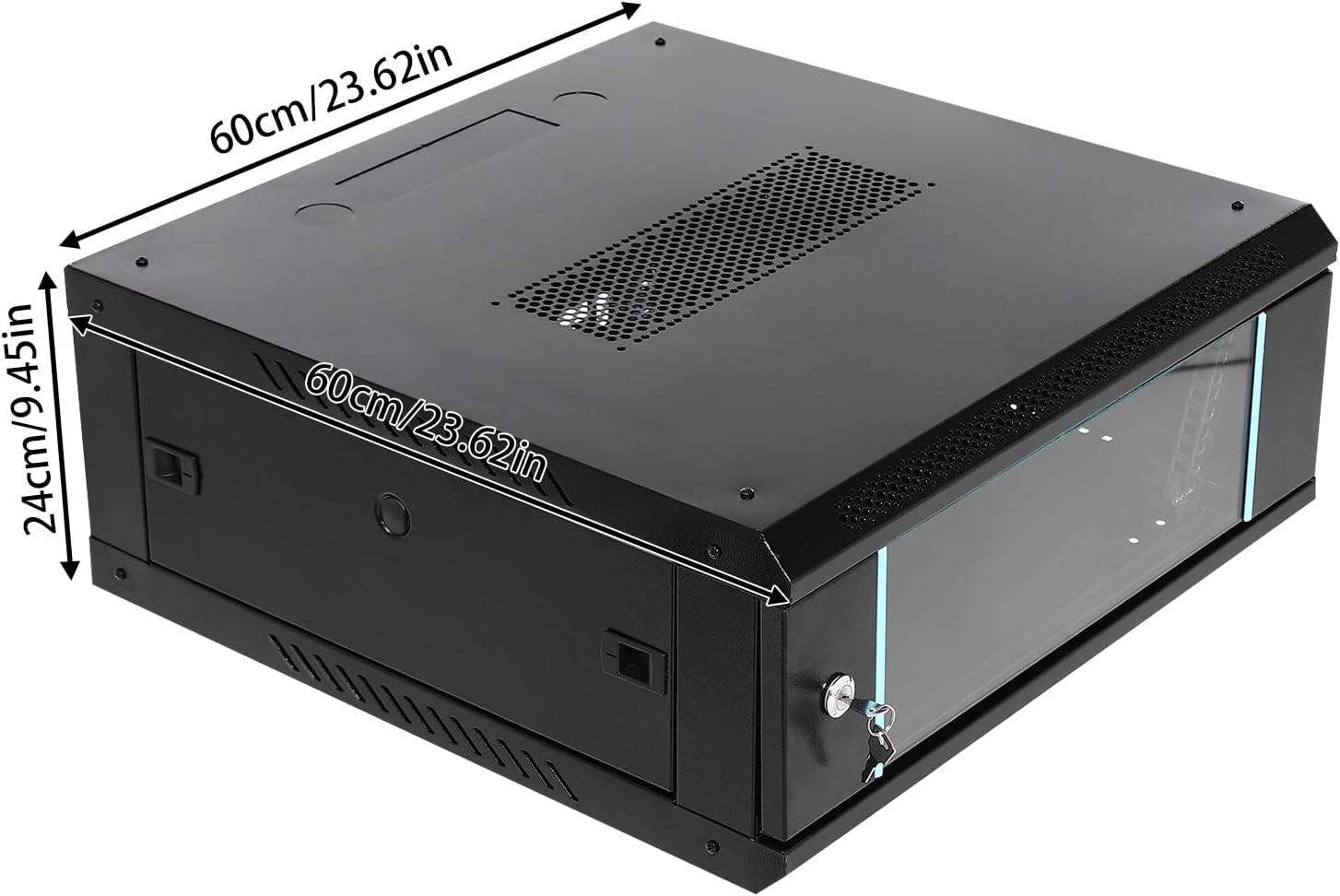 4U Network Server Cabinet Enclosure, 24'' Deep Wall Mount Server Cabinet Network Server Rack Data Cabinet w/Locking Clear Glass Door & Openable Side Panel, for Offices, Schools, and Factories