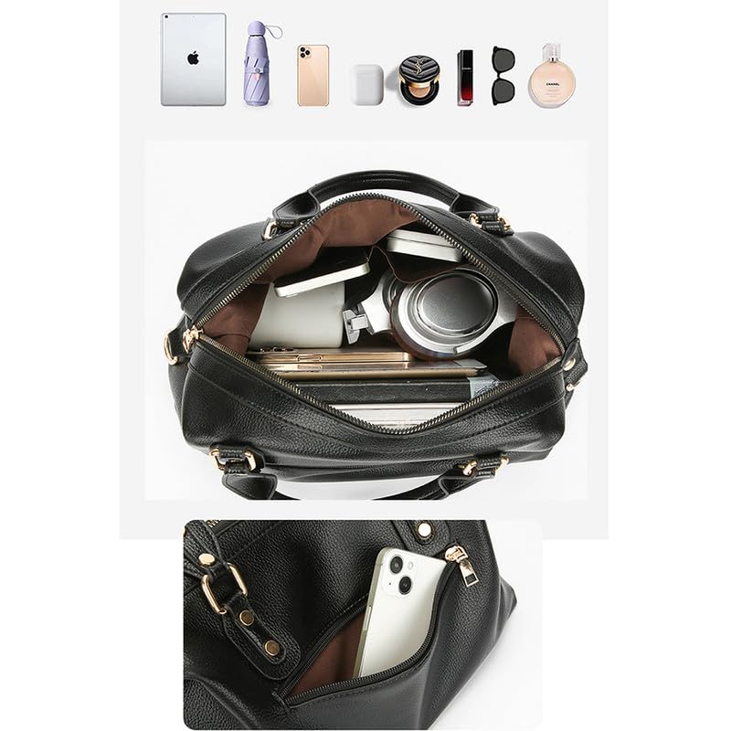 Hobo Bolso de Mano con Bandolera para Mujer en Cuero PU Bolso Hombro Bolso Bandolera Bolso de señora Mode Bolsos para Damas Mamá Boston Bolso Negro
