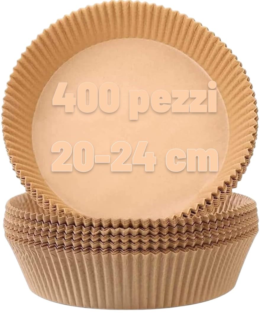 Tarjetas para freidora de aire 5-8L de 20-24 cm, 400 moldes de papel kraft redondos y antigrasa