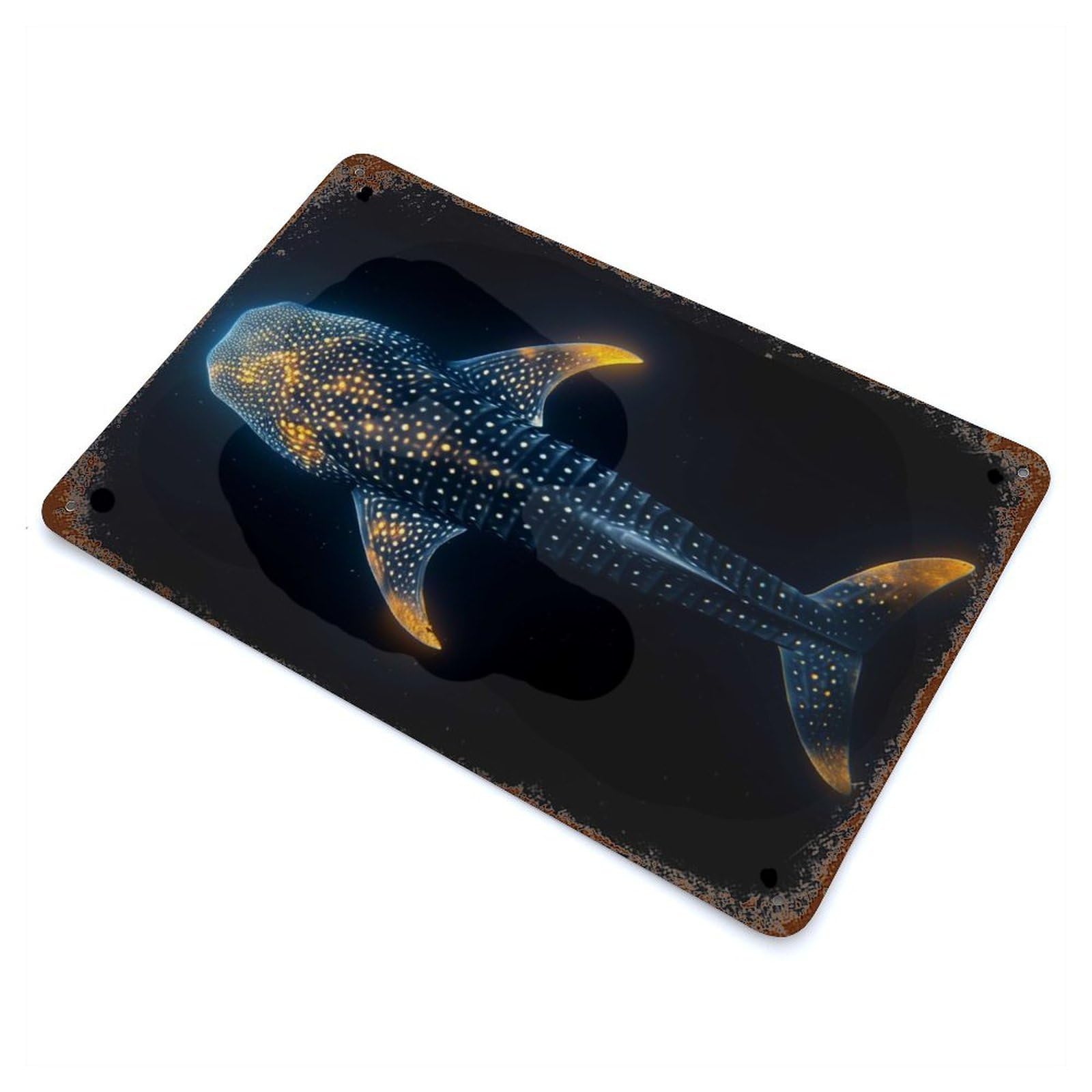 Abstract Whale Shark Gold Retro Metal Sign 11.8"x7.9", Vintage Wall Decor for Garage, Pub Or Kitchen