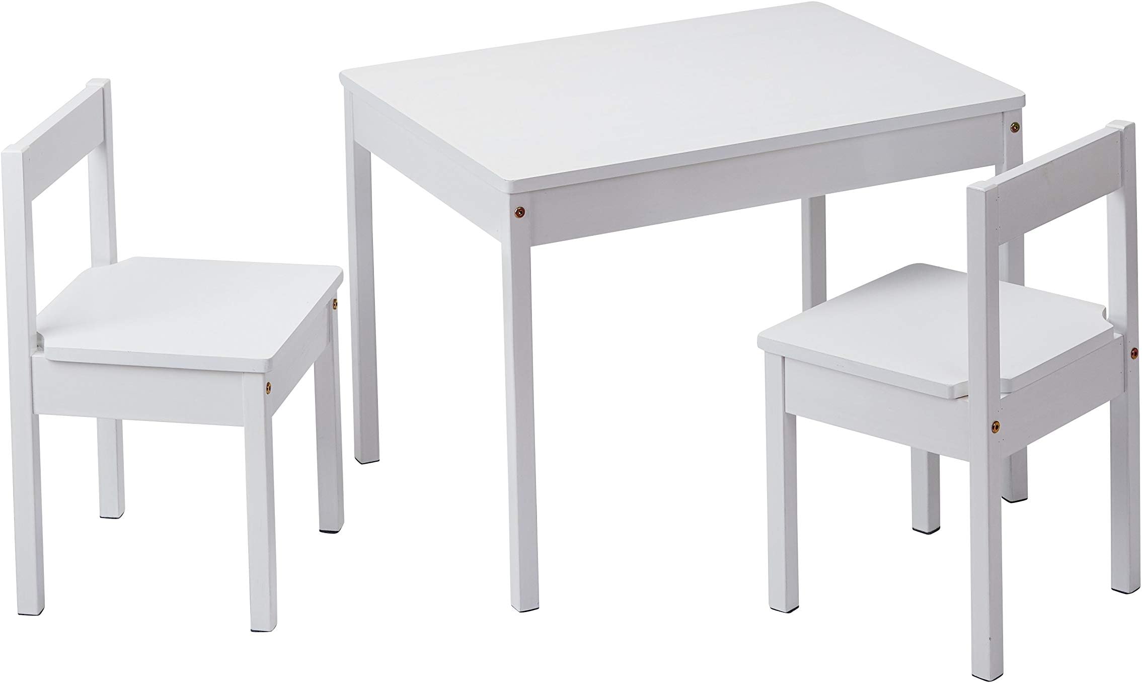 Amazon Basics Solid Wood Kiddie Table Set with Two Chairs, White