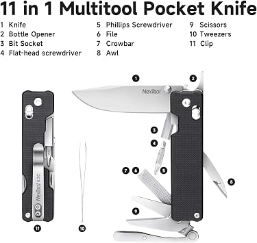 NexTool Knight K30 Multitool, 11-in-1 Folding Tool (2.76'' Blade, 10 Bits)