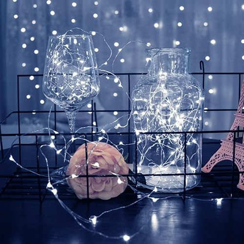 Miniatura 6 de Paquete de 12 luces de hadas que funcionan con pilas, 7 pies, 20 luces LED de alambre de cobre, luces parpadeantes para bricolaje, fiestas, bodas,