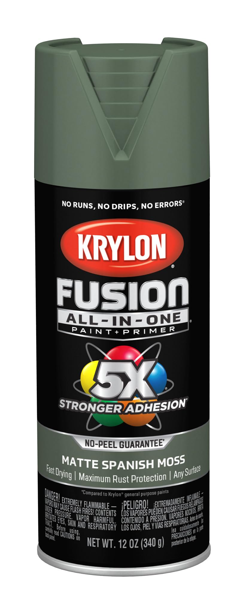 KrylonFusion All-In-One Adhesive Spray Paint for Indoor/Outdoor Use, 12 oz, Spanish Moss