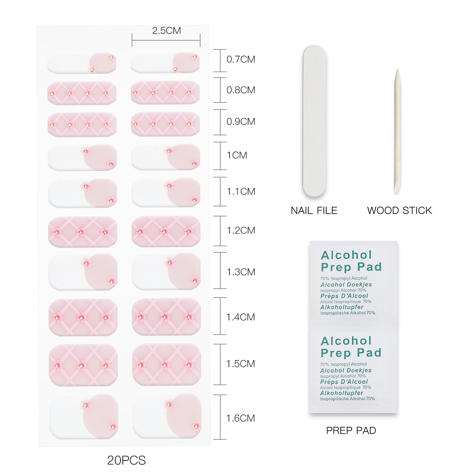 JMEOWIO Gel Nail Stickers French Tip White Pink Flower Semi Cured Gel Nail Strips Wraps UV/LED Nails Art Design Decoration Accessories - Image 3