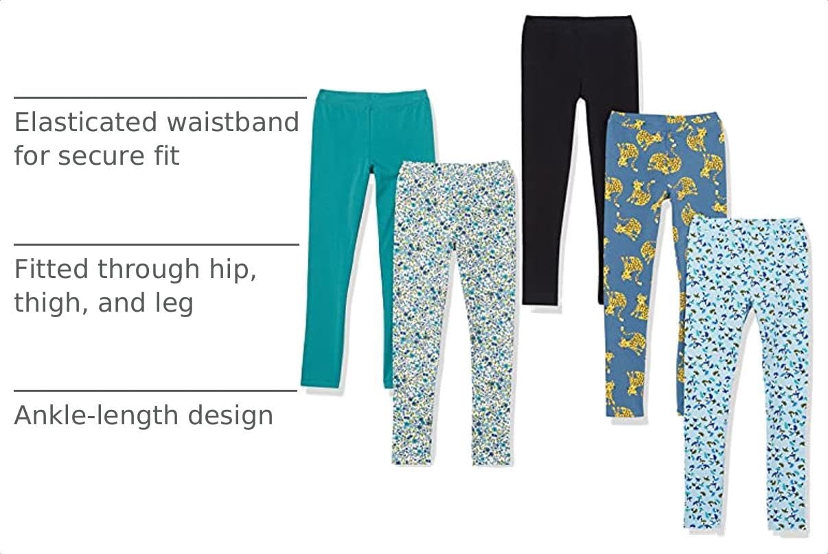 Amazon Essentials Girls' Cotton Stretch Leggings, Multipacks image 2