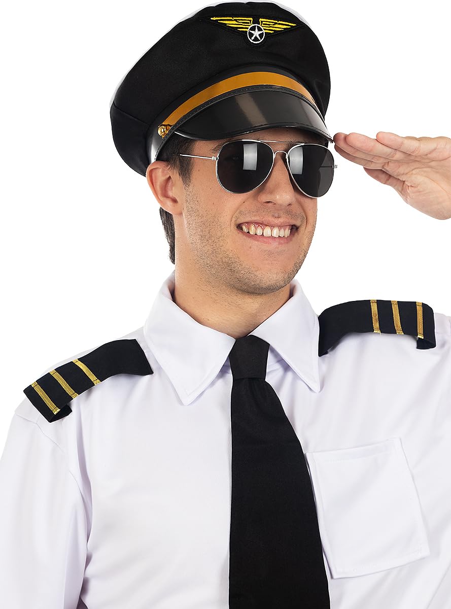 Funidelia | Gorra de piloto para hombre Avión, Original y Divertido, Profesiones, 0 - Accesorios para adultos, accesorio para disfraz - Azul oscuro