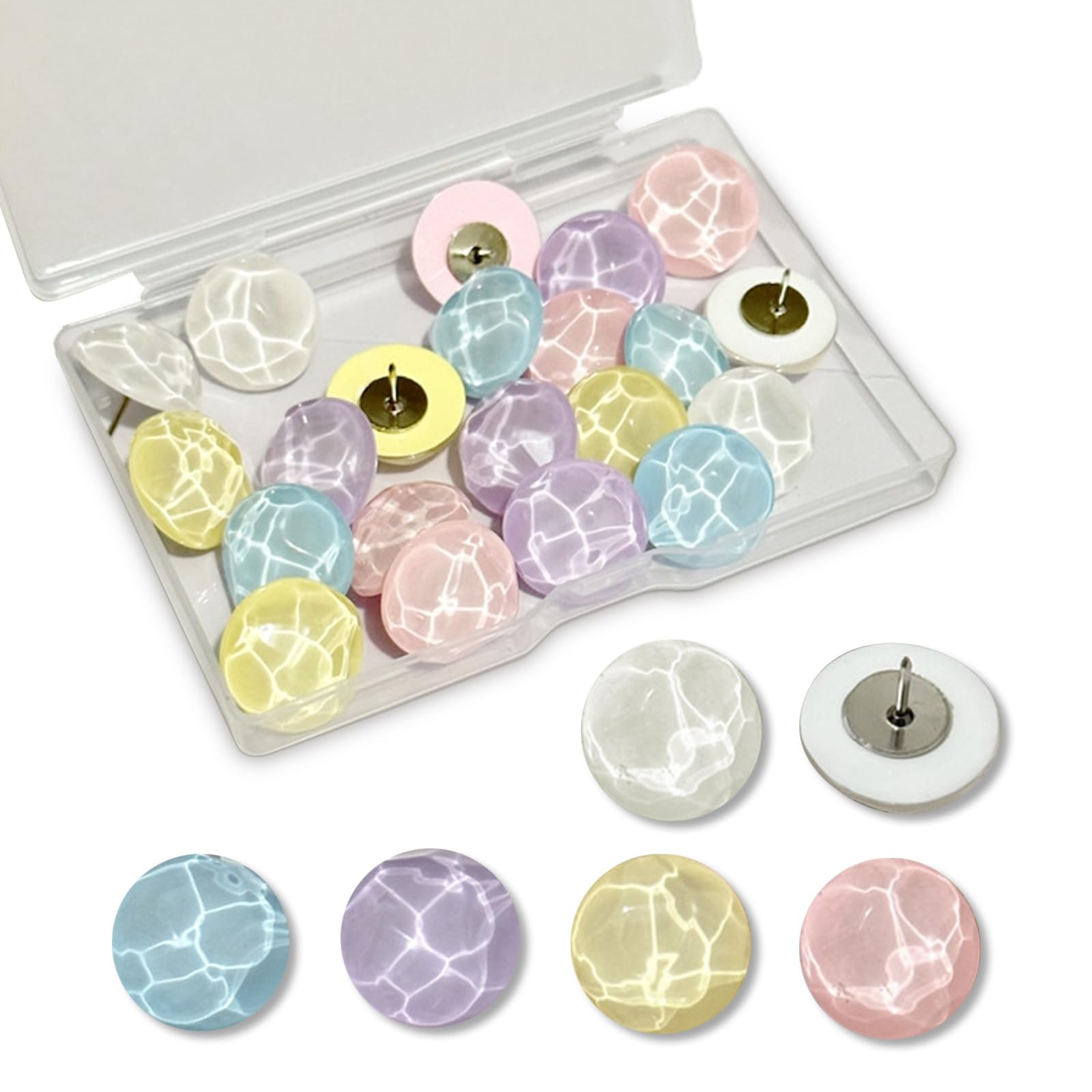 30-Piece Water Wave Resin Drawing Pins, Decorative Cork Board Pins Set, Smooth Thumb Tacks with Metal Tips, Drawing Pins for Walls and Cork Boards, for Office and Home Decor (Oval)