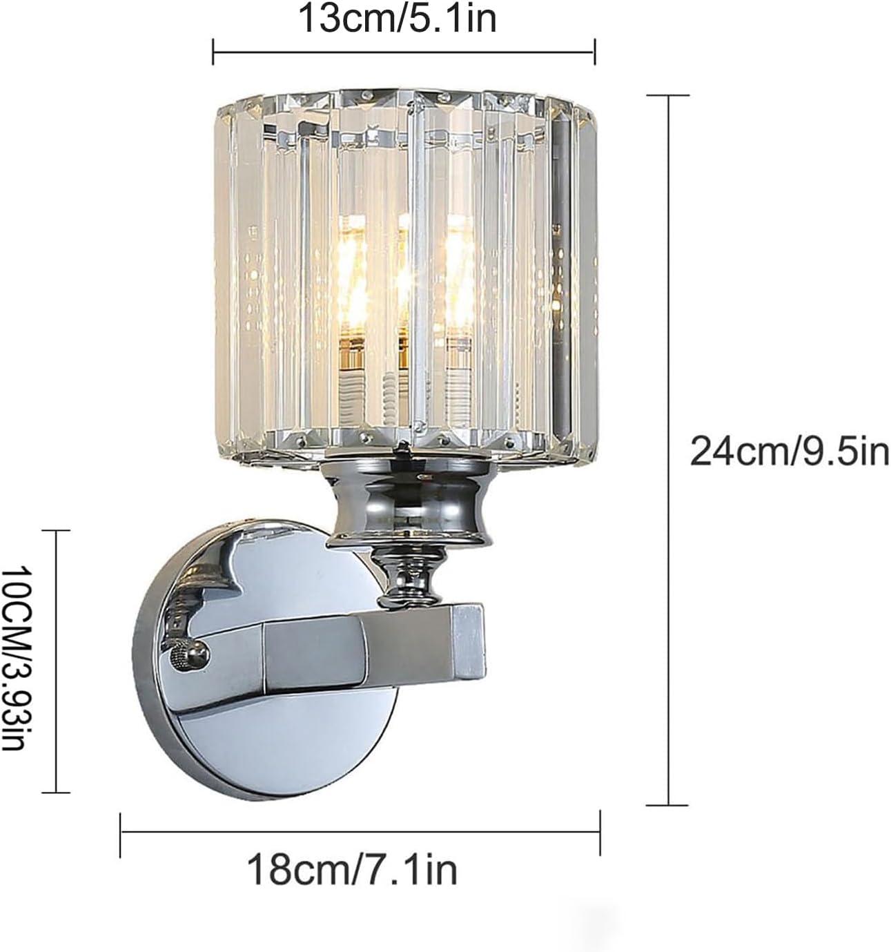 Modern Crystal Wall Light Sconce, E27 Crystal Wall Lamp, Hardwired Wall Lighting Fixtures for Bedside Bedroom Living Room Corridor Dining Room Hallway (Silver Round)