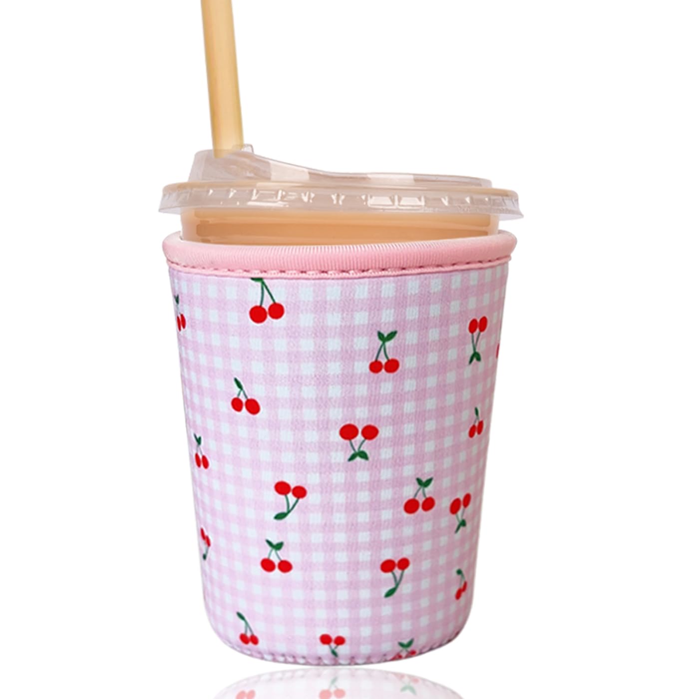 Reusable Insulated Sleeve for Iced Coffee Cup, Coffee Neoprene Sleeve for Cold &amp; Hot Drinks, Beverage Holder for Iced Coffee (Pink Cherry, Small: 16-18oz)