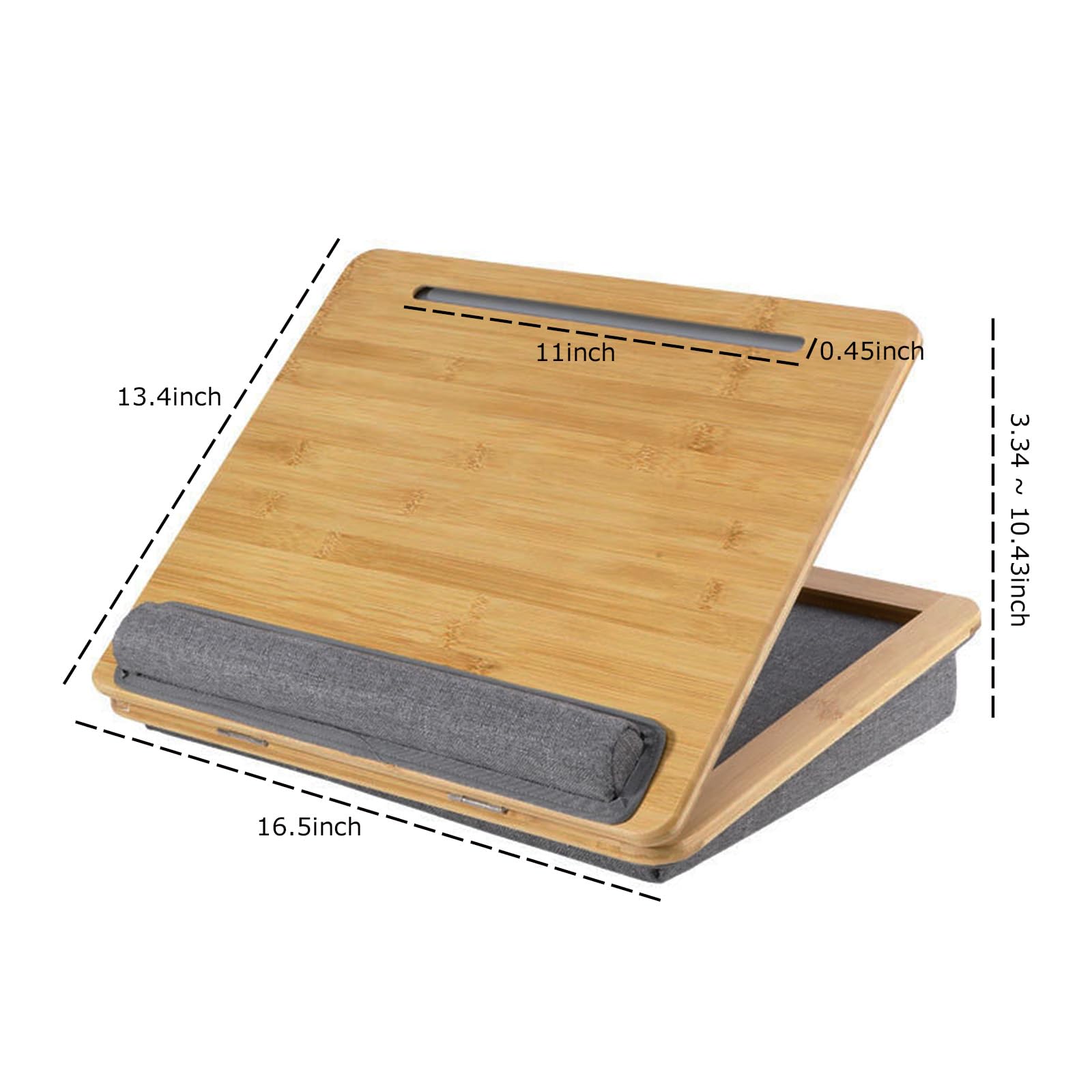 Adjustable Lap Desk for Laptop with Cushion Bamboo Laptop Stand with Anti-Slip Strip Tablet Phone Holder Fits up — view 5