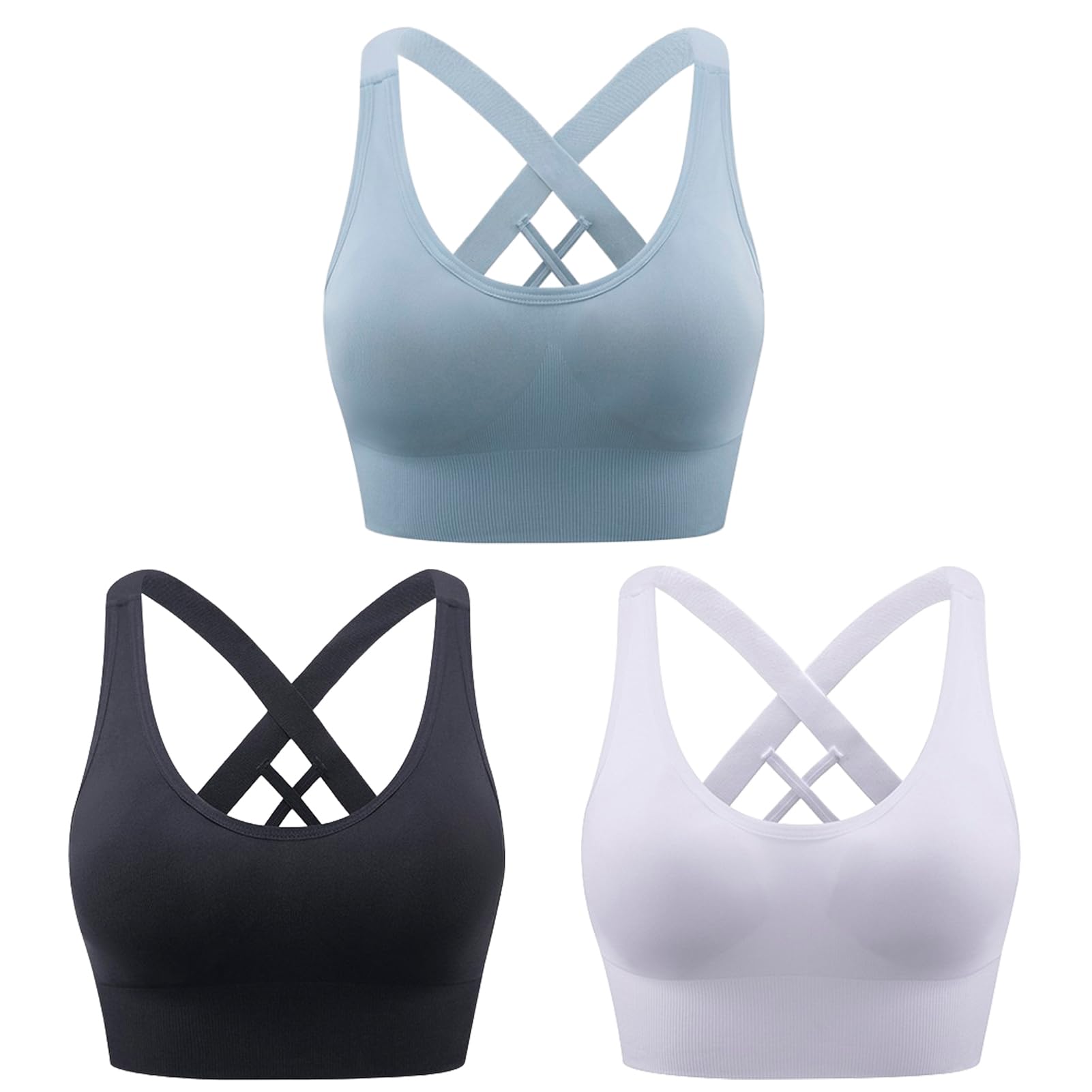 Heersan Sport BH Damen, Push up Sport Bra Ohne Bügel Crossback Seamless Starker Halt Sports Bra mit Abnehmbaren Gepolstert für Fitness Lauf Joggen Yoga
