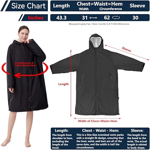 Vista 2 de Oksun Waterproof Swim Parka, Windproof Surf Poncho Warm Coat, Recycled Fabric Water Resistent Oversized Sherpa Lining Jacket