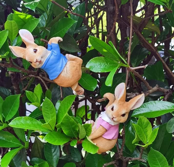Rabbit Figurines Hanging Animal Statue, Mini Garden Statues Hanging Bunny, Creative Hanging Resin Rabbit Flower Pot Hugger Planter Edge Decor for Yard Home Garden Patio and Office (2PCS)