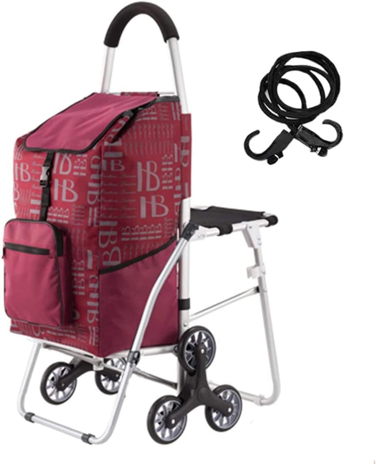 Einkaufstrolley Treppensteiger Mit Sitz,6 Räder Für Alte Menschen Treppensteiger Klappbar Einkaufstrolley,Stabil Shopping Trolley Bag,Rot