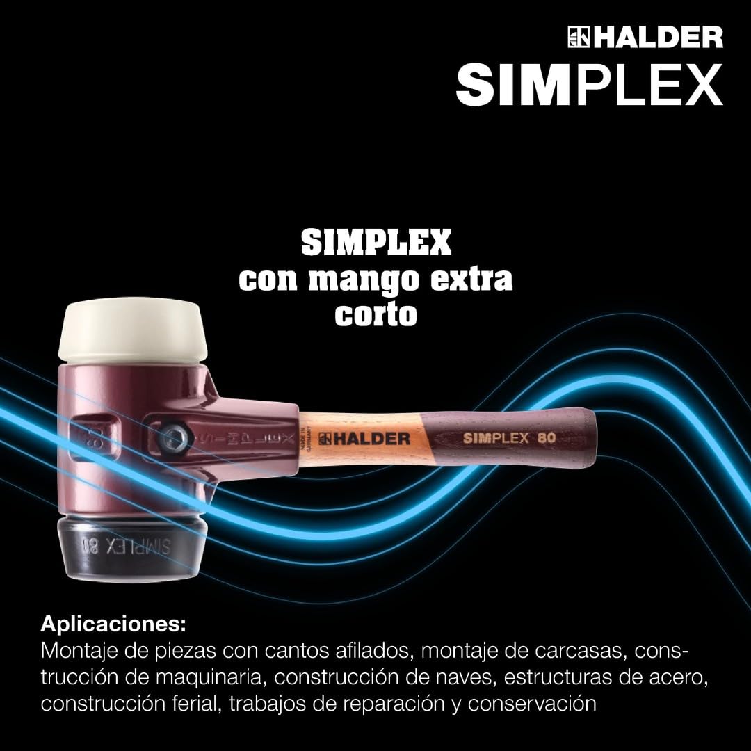 Simplex 3028.082 - Martillo de piel (nailon, con carcasa de hierro maleable y mango de madera extracorto, diámetro de 80 mm, mango extracorto)