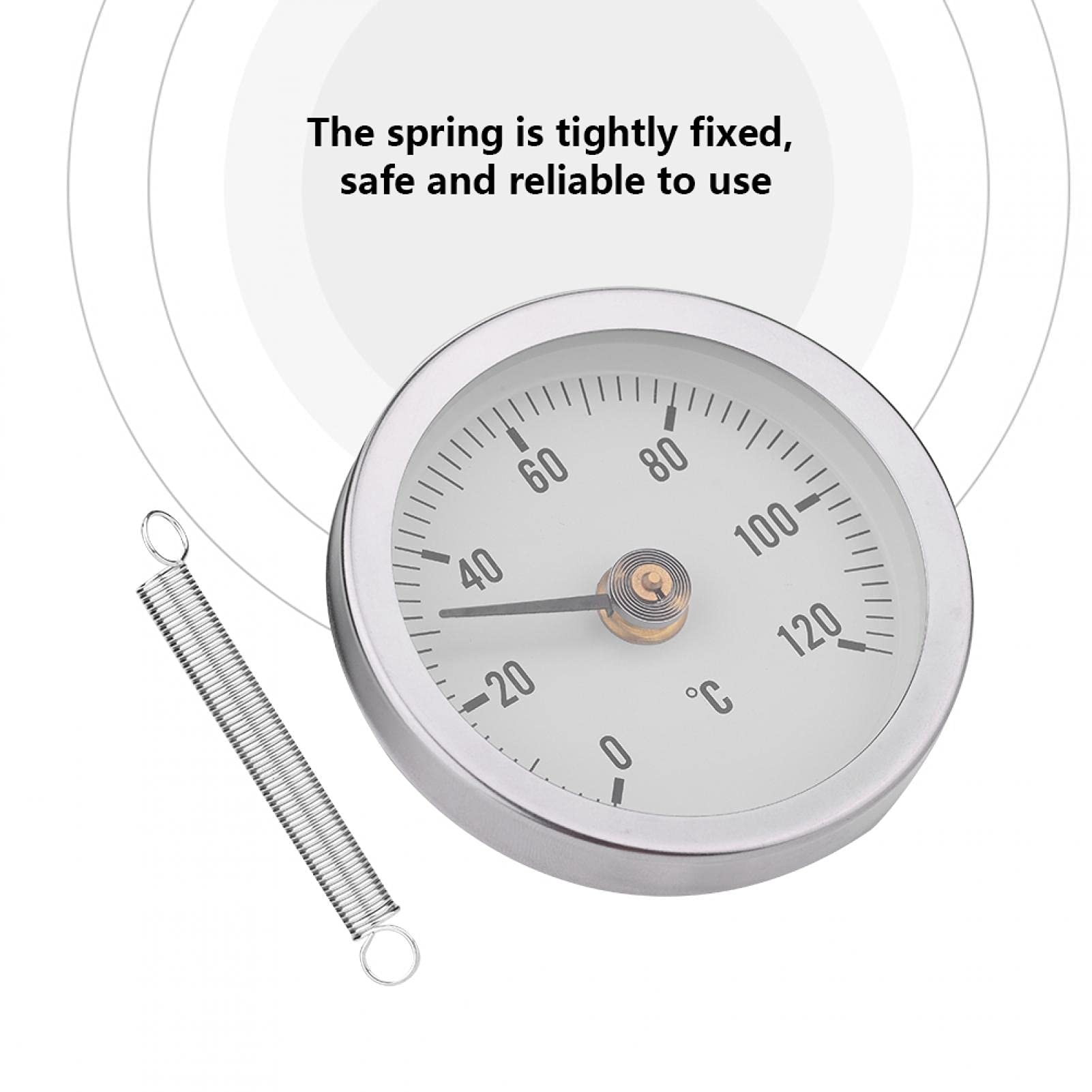 Termometro a Molla Bimetallico da 63 Mm, Superficie del Tubo, IP55, Impermeabile, Antipolvere, a Clip, Sul Termometro, Misuratore di Temperatura per la Misurazione della Temperatura di Tubi Dell'acqua