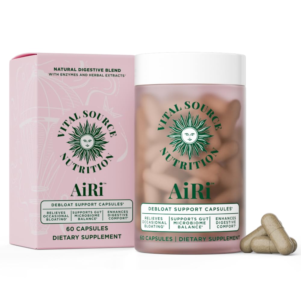 Vital Source Nutrition - AiRi - Debloat Support Capsules - Natural Digestive Blend with Enzymes & Herbal Extracts - Supports Gut Balance & Digestive Comfort - Supplements for Women - 30 Servings