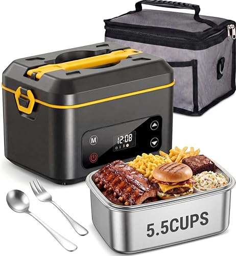 RUDAP Lonchera Eléctrica Inalámbrica, Calentador de Alimentos Portátil Recargable de 24000mAh 1.2L con 5 Modos de Calefacción, Control Automático de
