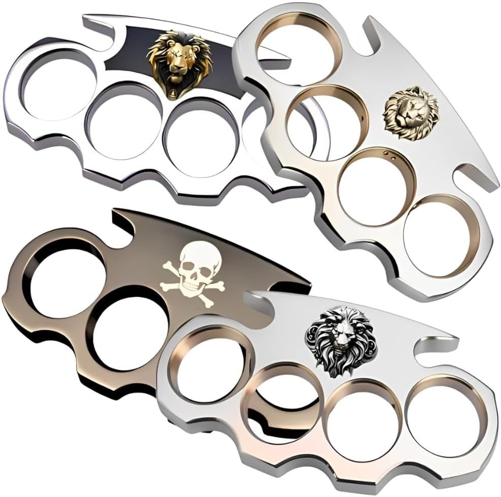 Decorative Metal Brass Knuckles Car Decal Set, 7 x 4 inches, Gold Metallic, Pack of 4 NOT Real