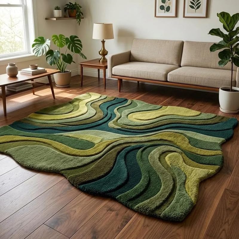 Hand Tufted Wool Area Rug 10x14 Ft (120x168 Inch) Modern Abstract Green Multi Carpet for Living Room Bedroom Soft Thick Handmade Luxury Designer Rug